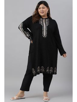 W - Black Floral Winter Kurta
