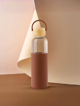 Kuber Industries - UMAI Borosilicate Bottle Tumbler with Sleeve and Wooden Cap - 550Ml, Chocolate
