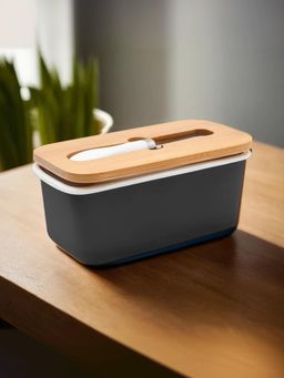 UMAI - Ceramic Black Butter Dish with Bamboo Lid Ss Knife - 600Ml, Yx20-Bk