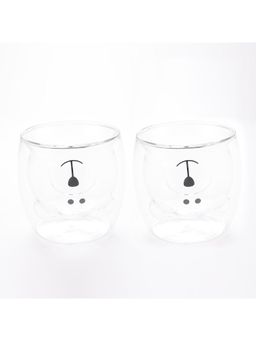 Kuber Industries - Cute Teddy Bear Borosilicate Double Wall Glass Cups - 250ml (Pack of 2)