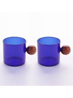Kuber Industries - Borosilicate Glass Coffee Cups with Wooden Ball Handle Cups - 120ml (Pack of 2)