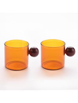 Kuber Industries - Borosilicate Glass Coffee Cups with Wooden Ball Handle - 120ml, Amber (Pack of 2)