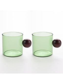Kuber Industries - Borosilicate Glass Coffee Cups with Wooden Ball Handle - 120ml, Green (Pack of 2)