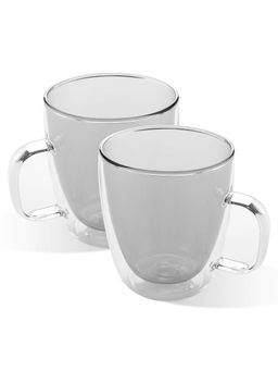 Kuber Industries - Glass Coffee Mugs Borosilicate Double Walled Glass, 400ml, Grey (Pack of 2)