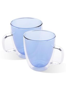 Kuber Industries - Glass Coffee Mugs Borosilicate Double Walled Glass - 400ml, Blue (Pack of 2)