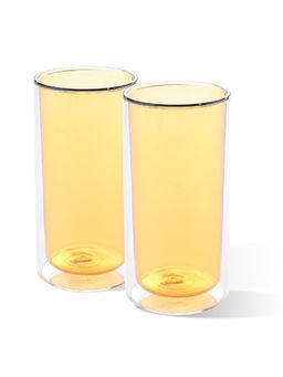 Kuber Industries - Double Walled Glasses Borosilicate Glass Tumblers - 250ml, Yellow (Pack of 2)
