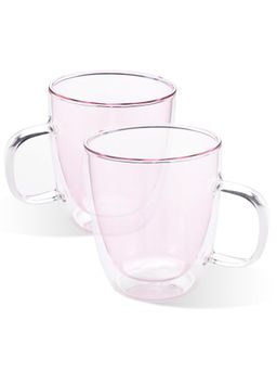 Kuber Industries - Glass Coffee Borosilicate Double Walled Glass Mugs, 400ml, Pink (Pack of 2)
