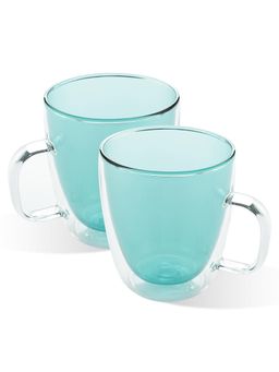 Kuber Industries - Glass Coffee Mugs Borosilicate Double Walled Glass Mugs - 400ml, Green (Pack of 2)