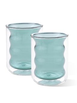 Kuber Industries - Waved Shape Glasses Double Walled Borosilicate Glass - 200ml, Green (Pack of 2)