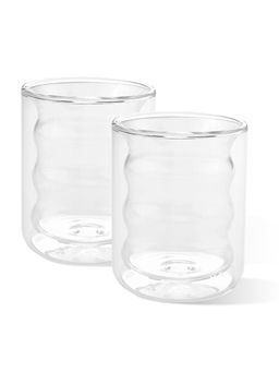 Kuber Industries - Waved Shape Glasses Double Walled Borosilicate Glass - 200ml (Pack of 2)