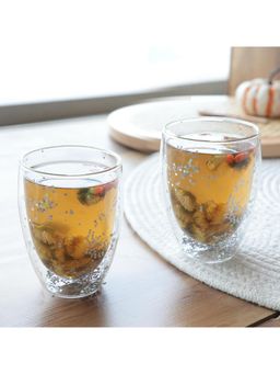 Kuber Industries - Star Sequin Glasses Double Walled Borosilicate Glass - 350ml (Pack of 2)