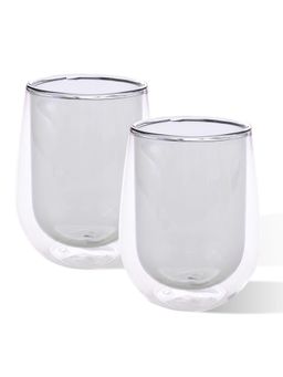 Kuber Industries - Double Walled Borosilicate Glass - 190ml, Grey (Pack of 2)