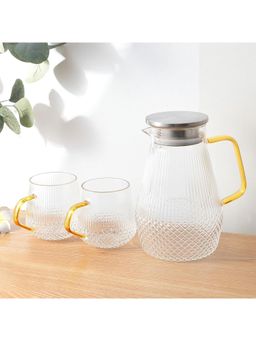 Kuber Industries - Borosilicate Glass Jug & 2 Cups with Stainless Steel Lid - 1500ml (Set of 3)
