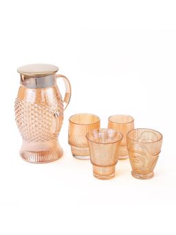 Kuber Industries - Borosilicate Glass Water Jug, Lid & Assorted Glasses - 1100ml (Set of 6)