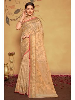 EXCLUSIVA - Cream Banarasi Saree with Unstitched