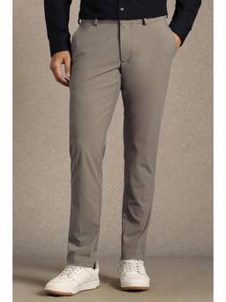 Louis Philippe - Men Beige Textured Flat Front Casual Trousers