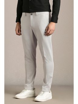 Louis Philippe - Men Grey Print Flat Front Casual Trousers