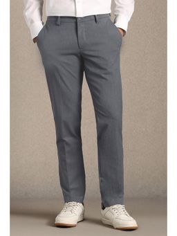 Louis Philippe - Men Grey Textured Flat Front Casual Trousers