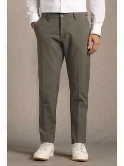 Louis Philippe - Men Olive Textured Flat Front Casual Trousers