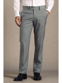 Louis Philippe - Men Grey Solid Flat Front Formal Trousers