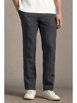Louis Philippe - Men Grey Textured Flat Front Casual Trousers