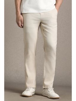 Louis Philippe - Men Beige Textured Flat Front Casual Trousers
