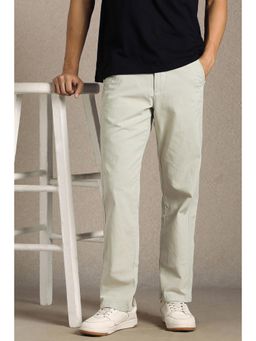 Louis Philippe - Men Beige Textured Flat Front Casual Trousers