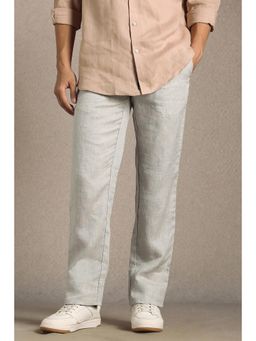 Louis Philippe - Men Grey Textured Flat Front Casual Trousers
