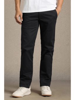 Louis Philippe - Men Black Solid Flat Front Casual Trousers