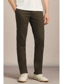 Louis Philippe - Men Brown Solid Flat Front Casual Trousers