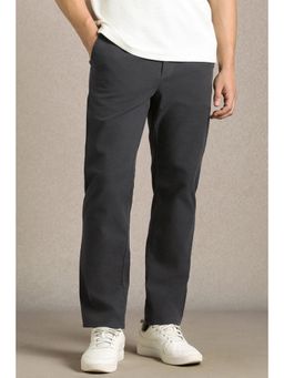 Louis Philippe - Men Grey Solid Flat Front Casual Trousers