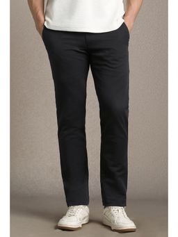 Louis Philippe - Men Black Solid Flat Front Casual Trousers
