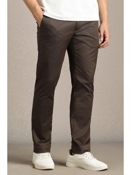 Louis Philippe - Men Brown Textured Flat Front Casual Trousers