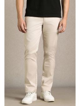 Louis Philippe - Men Beige Textured Flat Front Casual Trousers