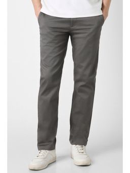Peter England - Men Grey Textured Super Slim Fit Casual Trousers