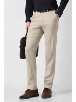 Peter England - Men Beige Textured Formal Trousers