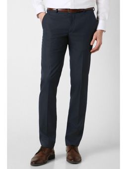 Peter England - Men Dark Blue Textured Formal Trousers