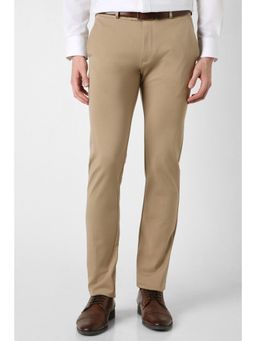 Peter England - Men Beige Solid Formal Trousers