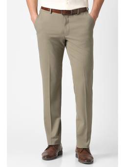 Van Heusen - Men Beige Solid Trousers