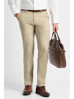 Van Heusen - Men Beige Textured Trousers