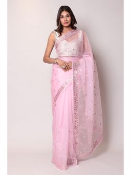 Zari Jaipur - Organza Light Pink Color Saree with Unstitched Blouse