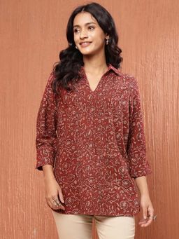 Fabindia - Red Cotton Dabu Printed Tunic