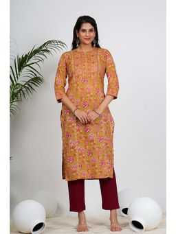 Vbuyz - Women Floral Print with Lace Work Straight Cotton Multi Color Stitched Kurta