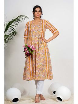 Vbuyz - Women Paisley Print Anarkali Cotton Yellow Stitched Kurta