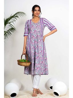 Vbuyz - Women Paisley Print Anarkali Cotton Purple Stitched Kurta