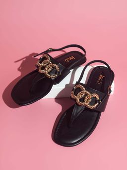Inc.5 - Womens Black Casual Solid T-Strap Flats Sandals