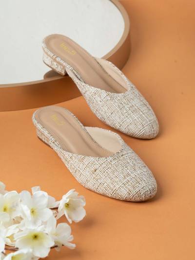 Womens Beige Party Wear Solid Mule Heels