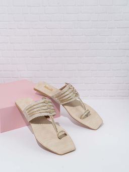 Inc.5 - Womens Cream One Toe Party Wear Kolhapuri Flats