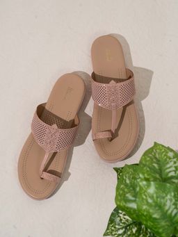 Inc.5 - Womens Peach Solid One Toe Party Wear Slip-On Sandals