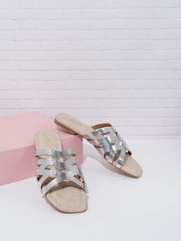 Inc.5 - Womens Silver Striped Square Toe Casual Flats